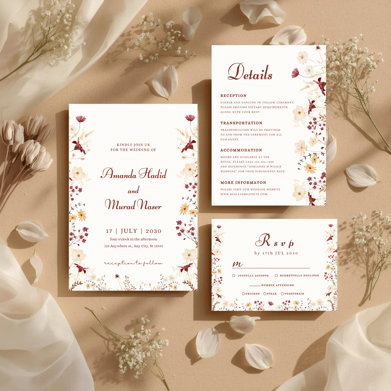 autumn wildflower wedding invitation suite: (digital download)