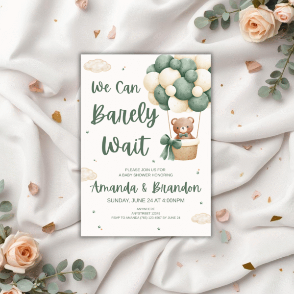 editable neutral baby shower invitation | teddy bear boho beige printable digital download