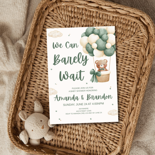 editable neutral baby shower invitation | teddy bear boho beige printable digital download